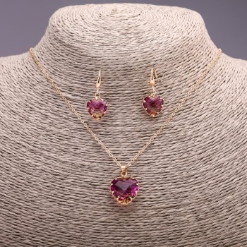 طقم "قلب" متعدد الألوان أصفر وردي قلادة 19x16mm وأقراط 27x13mm، الطول 50cm