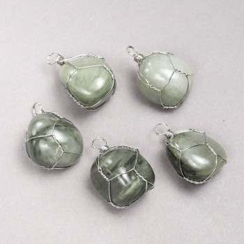 تعليقة بتغليف فضي من حجر السيرافينيت الطبيعي، قطر 35x20mm+